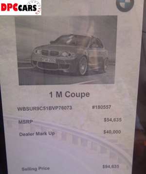 Illustration for article titled BMW dealer puts $40,000 markup on 1M coupe